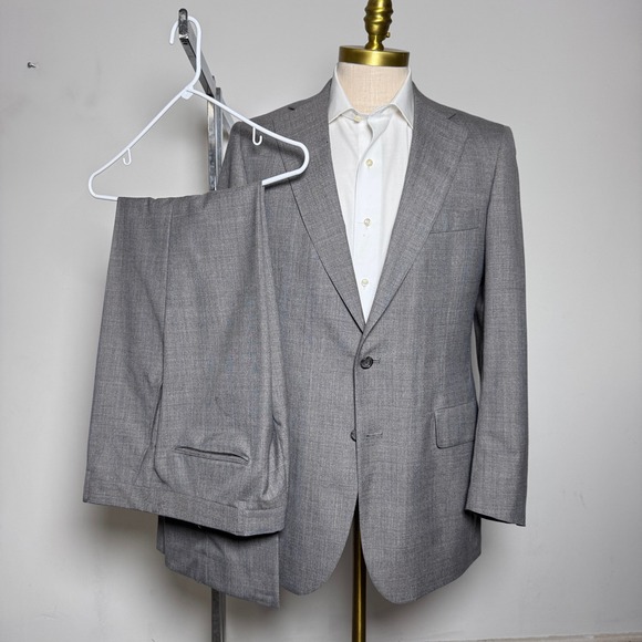 1970s Vintage Mens Grey Glen Plaid Wool Blend Suit 40L 32W